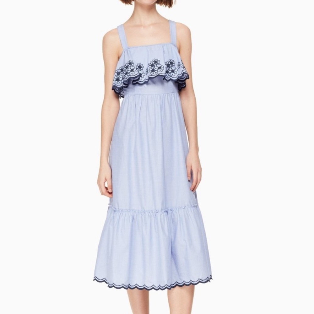 Kate Spade Daisy Embroidered Patio Sun Dress Blue White M Summer